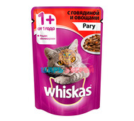 Whiskas (Вискас) - Влажный корм для кошек рагу с говядиной и овощами, пауч 85 г