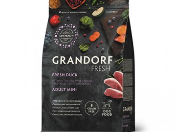 Grandorf (Грандорф) - Fresh Dog Adult Mini Duck&Sweet Potato, Сухой беззерновой корм с живыми пробиотиками для взрослых собак мелких пород с уткой и бататом, 1 кг