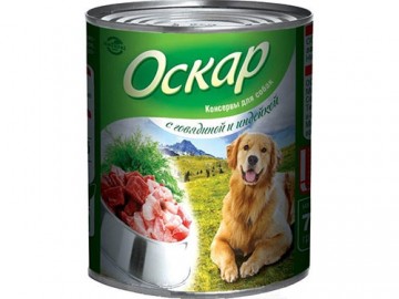 Оскар - Влажный корм для собак с говядиной и индейкой, банка 750 г