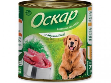 Оскар - Влажный корм для собак с бараниной, банка 750 г
