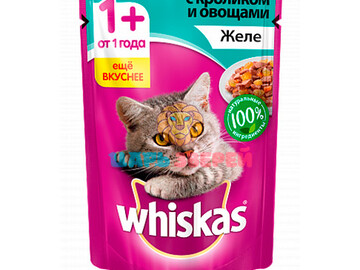 Whiskas (Вискас) - Влажный корм для кошек желе с кроликом и овощами, пауч 85 г