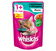 Whiskas (Вискас) - Влажный корм для кошек желе с кроликом и овощами, пауч 85 г