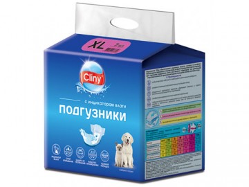 Cliny (Клини) - Подгузники для собак и кошек 15-30 кг XL , упаковка 7 шт