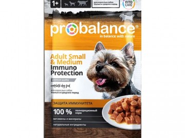 Probalance (Пробаланс) - Adult Small & Medium Immuno Protection, Влажный корм для собак мелких и средних пород, пауч 85 г