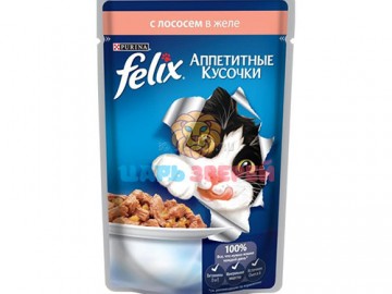 Felix (Феликс) - Кусочки с лососем в желе для кошек, пауч 75 г