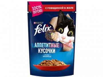 Felix (Феликс) - Кусочки с говядиной в желе для кошек, пауч 75 г