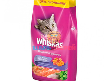 Whiskas (Вискас) - Вкусные подушечки для кошек с паштетом Аппетитное ассорти с лососем, тунцом, креветками, 5 кг