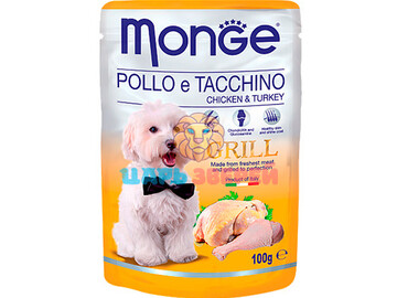 Monge (Монже) - DOG GRILL, влажный корм для собак с курицей и индейкой, пауч 100 г