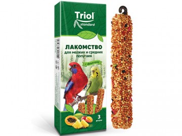 Triol (Триол) - Standard, Лакомство для мелких и средних попугаев с фруктами (уп. 3 шт), 80 г