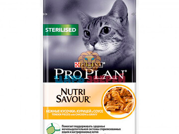 Pro Plan (Про План) - NutriSavour Sterilised, влажный корм для стерилизованных кошек с курицей в соусе, пауч 85 г