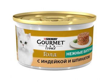 Gourmet Gold (Гурмэ Голд) - нежные биточки, индейка со шпинатом, баночка 85 г