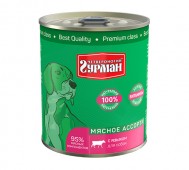 Четвероногий Гурман - Мясное ассорти с языком для собак, баночка 340 г