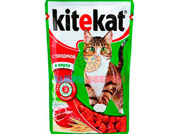 Kitekat (Китекет) - влажный корм для кошек с говядиной в соусе по-домашнему, пауч 85 г