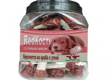 Green Qzin (Грин Кьюзин) - Лакомство для собак «REDКость», Утиные гантельки с крабовым мясом, банка 560 г