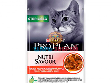 Pro Plan (Про План) - NutriSavour Sterilised, влажный корм для стерилизованных кошек с говядиной в соусе, пауч 85 г
