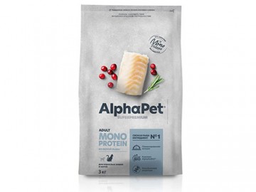 AlphaPet (АльфаПет) - Superpremium Monoprotein, Cухой корм для взрослых кошек, с белой рыбой, 3 кг
