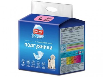 Cliny (Клини) - Подгузники для собак и кошек 8-16 кг L, упаковка 8 шт