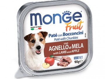 Monge (Монже) - Fruit Dog with Lamb and Apple, нежный паштет для собак с ягненком и яблоком, ламистер 100 г