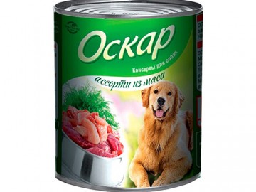 Оскар - Влажный корм для собак, ассорти из мяса, банка 750 г