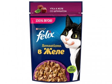 Felix (Феликс) - Сенсейшн кусочки с уткой и шпинатом в желе для кошек, пауч 75 г