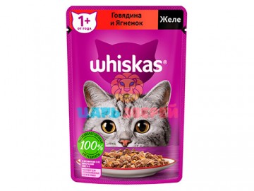 Whiskas (Вискас) - Влажный корм для кошек желе с говядиной и ягненком, пауч 75 г