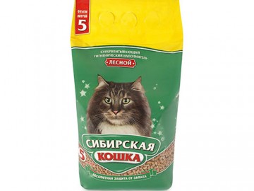 Сибирская кошка - Древесный наполнитель Лесной, 5 л