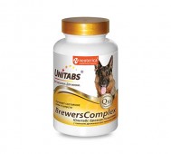 Unitabs (Юнитабс) -  BrewersComplex, Витамины с пивными дрожжами для кожи и шерсти для крупных собак с Q10, 100 таблеток