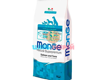 Monge (Монже) - Line All Breeds Adult Hypoallergenic Salmone&Tuna, сухой корм для собак с лососем и тунцом, 15 кг