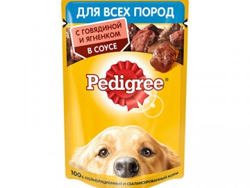Pedigree (Педигри) - Влажный корм для собак со вкусом говядины и ягненка в соусе, пауч 85 г