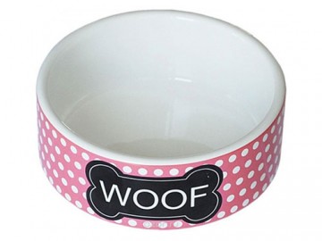 №1 - Миска керамическая Woof бело-розовая 12,5х5 см, 440 мл 1209