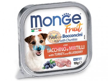 Monge (Монже) - Fruit Dog with Turkey and Blueberry, нежный паштет для собак, индейка с черникой, ламистер 100 г