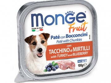 Monge (Монже) - Fruit Dog with Turkey and Blueberry, нежный паштет для собак, индейка с черникой, ламистер 100 г