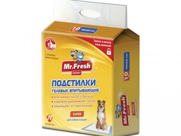 Mr.Fresh (Мистер Фреш) - Expert Super, подстилки-пеленки с повышенной впитываемостью для кошек и собак 40x60 см, упаковка 10 шт