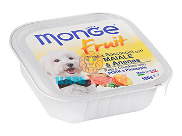 Monge (Монже) - Fruit Dog, нежный паштет для собак, свинина с ананасом, ламистер 100 г