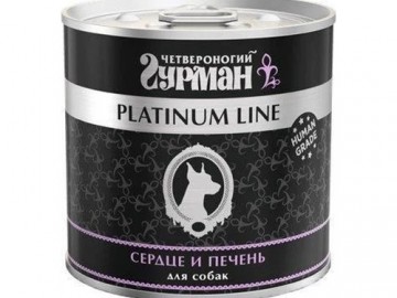 Четвероногий Гурман - Platinum line, Влажный корм для собак всех пород, с сердцем и печенью в желе, банка 240 г