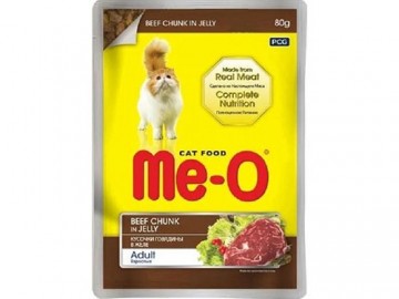 ME-O (МЕ-О) - Корм для взрослых кошек, с кусочками говядины в желе, 80 г пауч