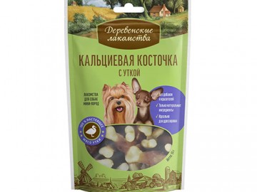 Деревенские лакомства - Лакомства для собак мелких пород Кальциевая косточка с уткой, 55 г
