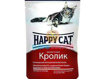 Happy Cat (Хэппи Кэт) - Влажный корм для кошек с кроликом в соусе , пауч 100 г