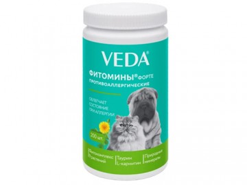 VEDA (ВЕДА) - Фитомины ФОРТЕ, противоаллергические кошкам и собакам, 200 таблеток
