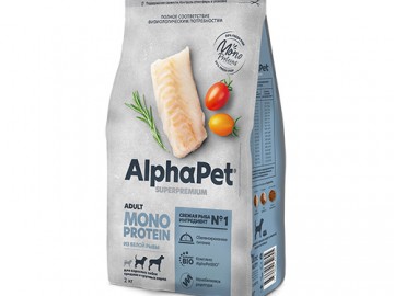 AlphaPet (АльфаПет) - Superpremium Monoprotein, Сухой корм для взрослых собак средних и крупных пород с белой рыбой (развес)