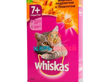 Whiskas (Вискас) - Вкусные подушечки для кошек с паштетом Аппетитное ассорти с мясом птицы для кошек старше 7 лет, 350 г