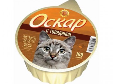 Оскар - Влажный корм для кошек, с говядиной, ламистер 100 г