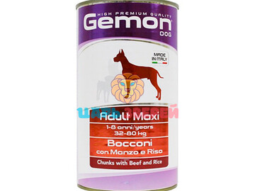 Gemon (Джимон) - Maxi adult, Влажный корм для собак крупных пород со вкусом говядины и риса, 1250 г