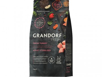 Grandorf (Грандорф) - Fresh Cat Sterilised Turkey&Sweet Potato, Сухой беззерновой корм с живыми пробиотиками для взрослых стерилизованных кошек с индейкой и бататом, 2 кг