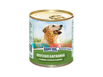 Happy dog (Хэппи дог) - Влажный корм для собак всех пород пород со вкусом баранины, сердца, печени,рубца и риса, 750 г