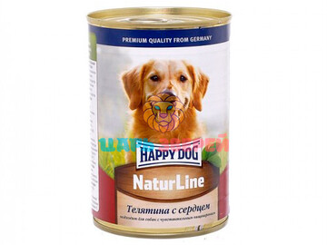 Happy dog (Хэппи дог) - Влажный корм для собак всех пород пород со вкусом телятины и сердца, ,банка 410 г