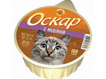 Оскар - Влажный корм для кошек, с индейкой, ламистер 100 г