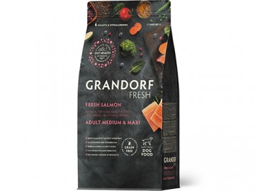 Grandorf (Грандорф) - Fresh Dog Adult Medium&Maxi Salmon&Sweet Potato, Сухой беззерновой корм с живыми пробиотиками для взрослых собак средних и крупных пород с филе лосося и бататом, 3 кг