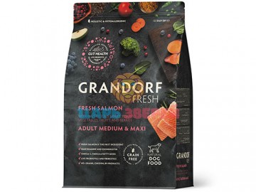 Grandorf (Грандорф) - Fresh Dog Adult Med&Maxi Salmon&Sweet Potato, Сухой беззерновой корм с живыми пробиотиками для взрослых собак средних и крупных пород с филе лосося и бататом, 3 кг