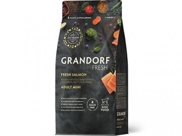 Grandorf (Грандорф) - Fresh Dog Adult Mini Salmon&Sweet Potato, Сухой беззерновой корм с живыми пробиотиками для взрослых собак мелких пород с филе лосося и бататом, 3 кг